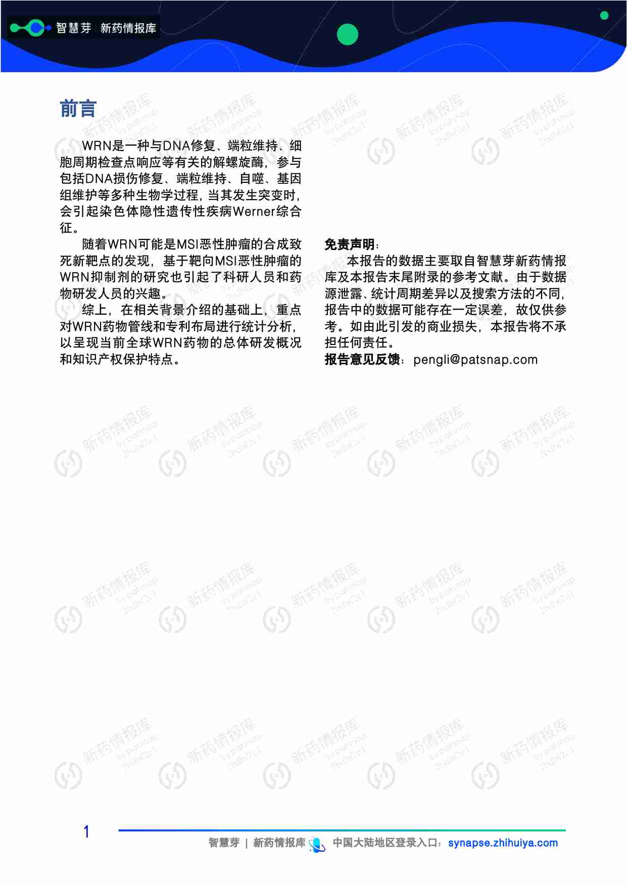 医药 -WRN抑制剂药物管线及专利调研报告 2023.pdf-3-预览