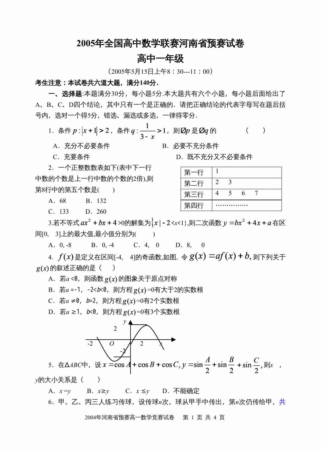 2005年全国高中数学联赛河南省预赛试卷.doc-0-预览