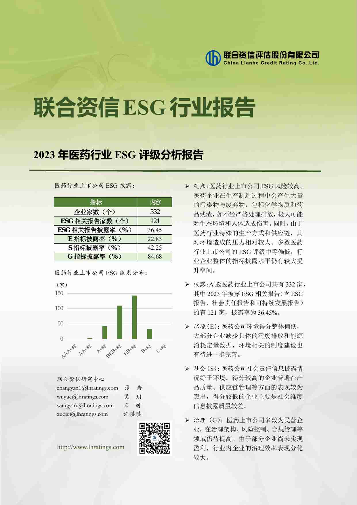 2023年医药行业ESG评级分析报告-联合资信.pdf-0-预览