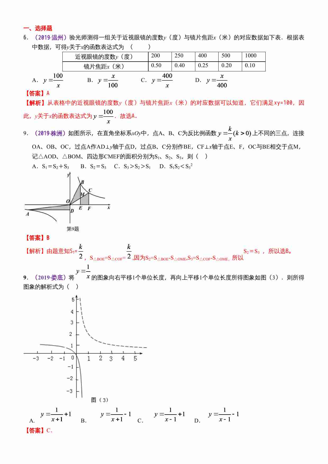 知识点16 反比例函数图象、性质及其应用2019(1).docx-0-预览