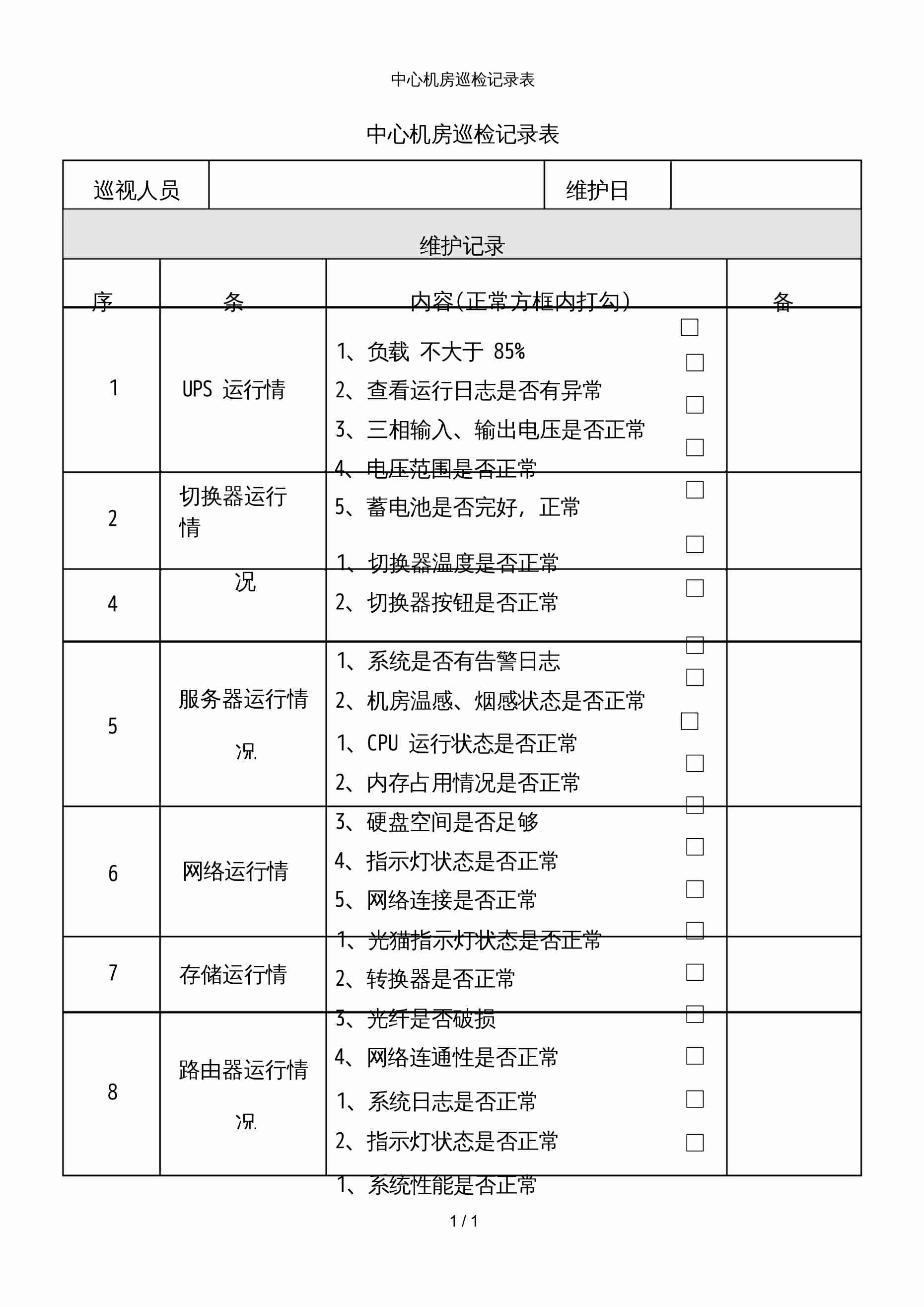 中心机房巡检记录表.docx-0-预览